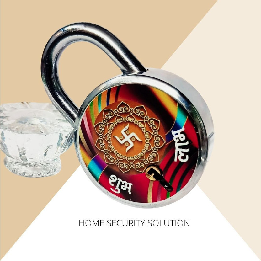Fithome Fithome Shub Labh 65mm 3 Keys 8 Levers Lock and Keys for Home Door Gate Shutter Padlock Padlock(Multicolor) - Flipkart Deal