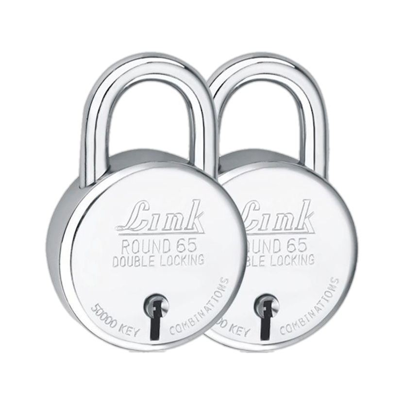 Link 65mm New Round |Lever|Double Locking|50k Key Combinations (Pack of 2) Padlock(Silver)