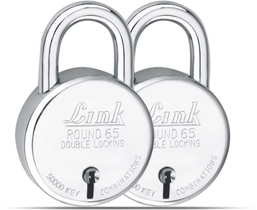 Link 65mm New Round |Lever|Double Locking|50k Key Combinations (Pack of 2) Padlock(Silver)