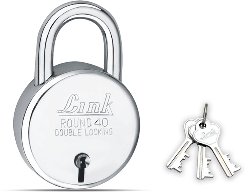 Link 40mm New Round Door Lock| Steel Body | Iron Lever | Made In India Padlock(Silver)