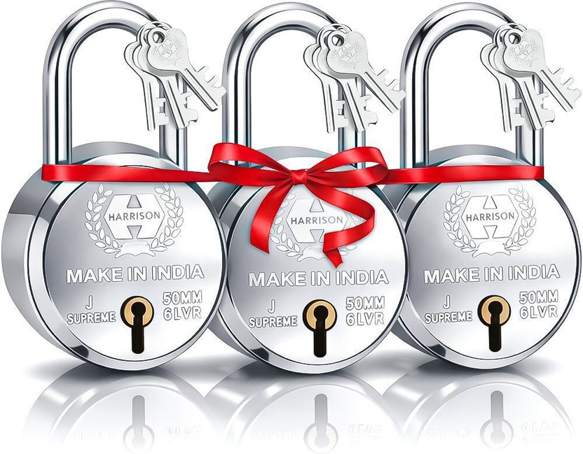 HARRISON Padlocks Buy 2 Get 1 Free | All Locks 50 mm 1 Lock with 3 Keys | Lock and Key Padlock(Bright Chrome Polished)