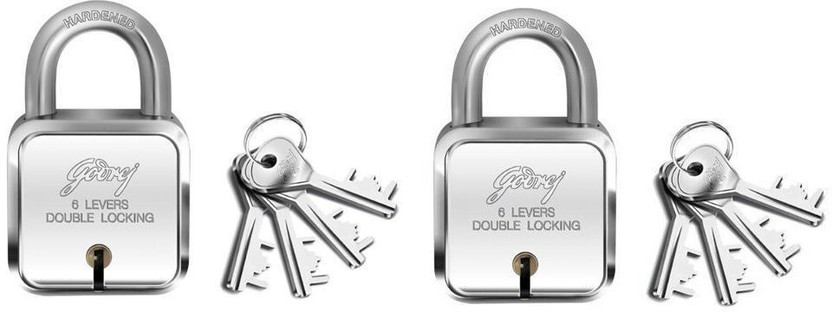 Godrej square lock 6 levers (4 keys) pack of 2 Padlock(Silver)