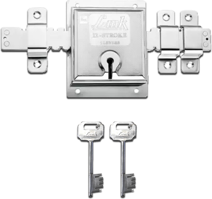 Link 12Turn Main Door/Shutter Heavy Lock With 2 Key stroke Lever Mechanism(106x135mm) Lock(Silver)