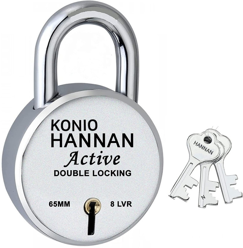 KONIO HANNAN Steel Lock Double Locking Hardened with 3 Keys Pack-1 Padlock(Silver)