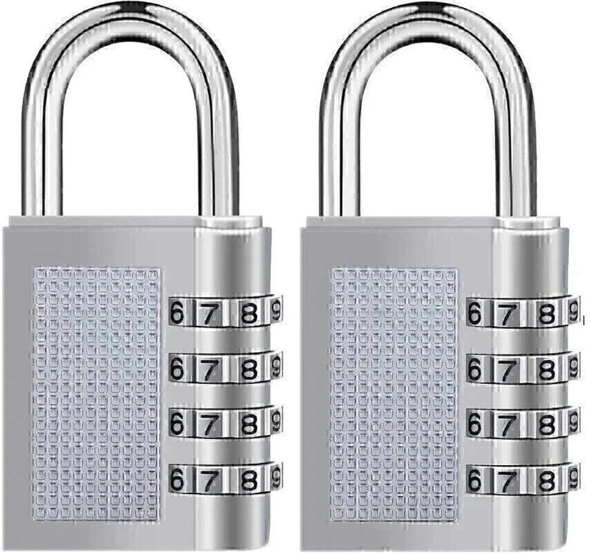 Techtest Combination 4 Digit Number Travel Luggage Password Lock For Home Office Gym School Padlock(Silver)