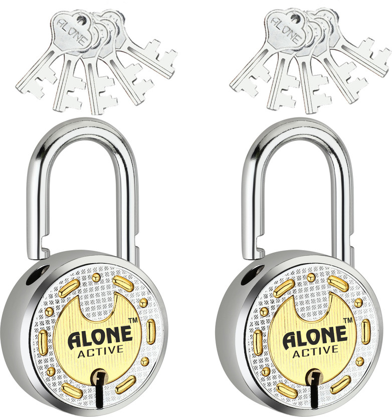 Fithome Alone Active Round 65mm Lock for Home Gate Shop Shutter, D/L 5 Keys (pack of 2) Padlock(Chrome)