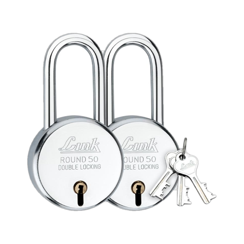 Link 50mmLSNew Round |Iron Lever|Double Lock|50K Key Combinations(Pack of 2) Padlock(Silver)