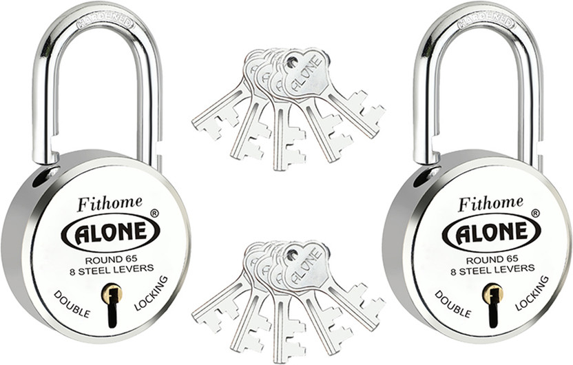 Fithome Alone Round 65mm Lock for Home Link Gate Shop door 10 Same Keys 2 Lock (pack 2) Padlock(Chrome)