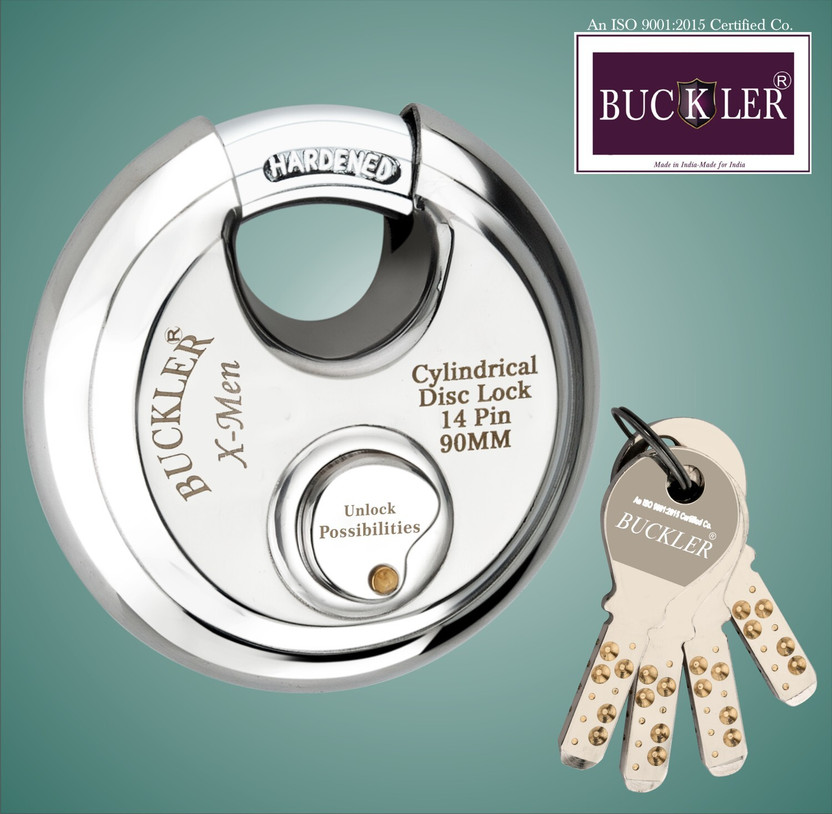 BUCKLER Stainless Steel Shutter,Main Gate,Office, Godown ,90MM-14 Pin with 4 Keys Lock(Silver)