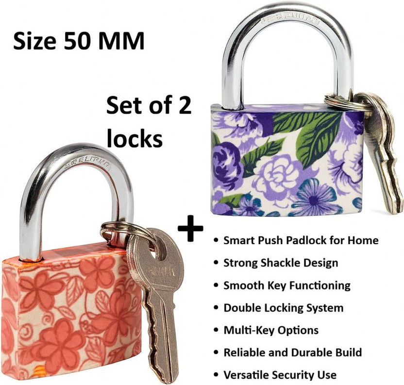 Rizmeg Pack of 2 locks and keys Padlocks for Home door, Strong Durable, Stylish Design Padlock(Blue)
