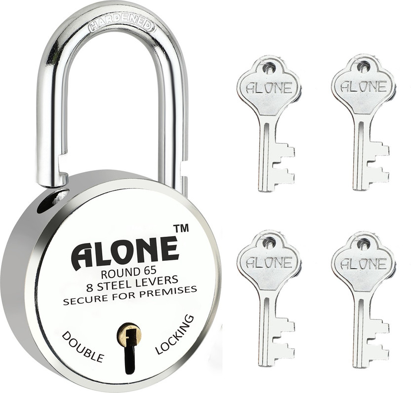 Fithome Alone Round 65mm Lock for Home Link Gate Shop Shutter, D/L 4 Keys (pack of 1) Padlock(Chrome)