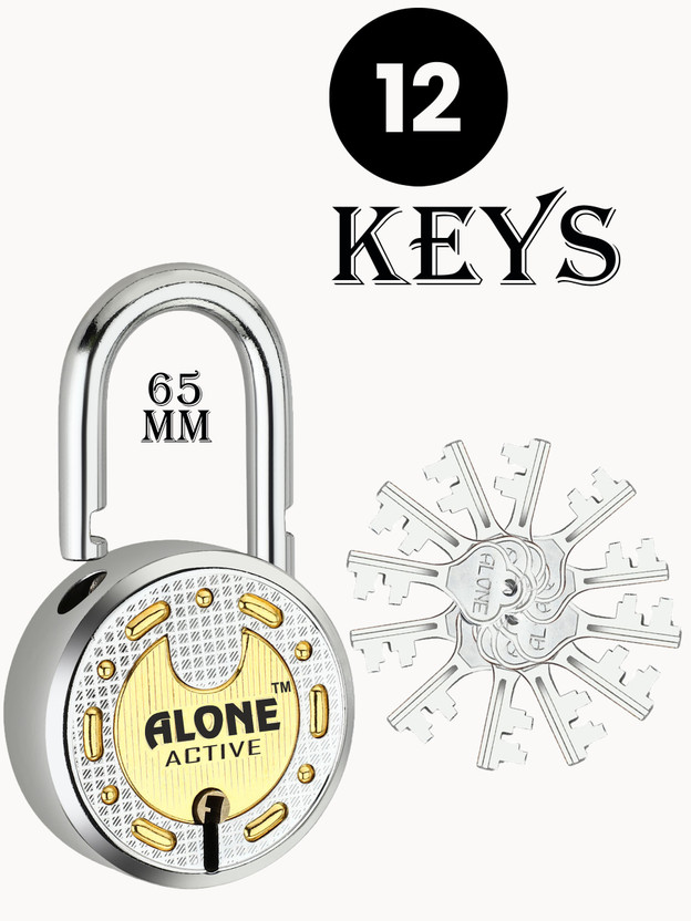 alone Active Round 65mm Lock for Home Gate Shop & Shutter, Double Locking 12 Keys Padlock(Chrome)