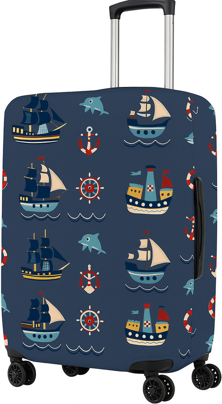 Dazzi Stretchable & Scratchproof, Reusable And Washable, Durable Fabric Luggage Cover Printed Travel Suitcase Trolley Bag Protector - Scratch & Dust Proof Luggage Cover((Size-medium)-24 Inch (fit-22-26 Inch) for bag size (65CM*40CM*25CM), Blue Ocean)
