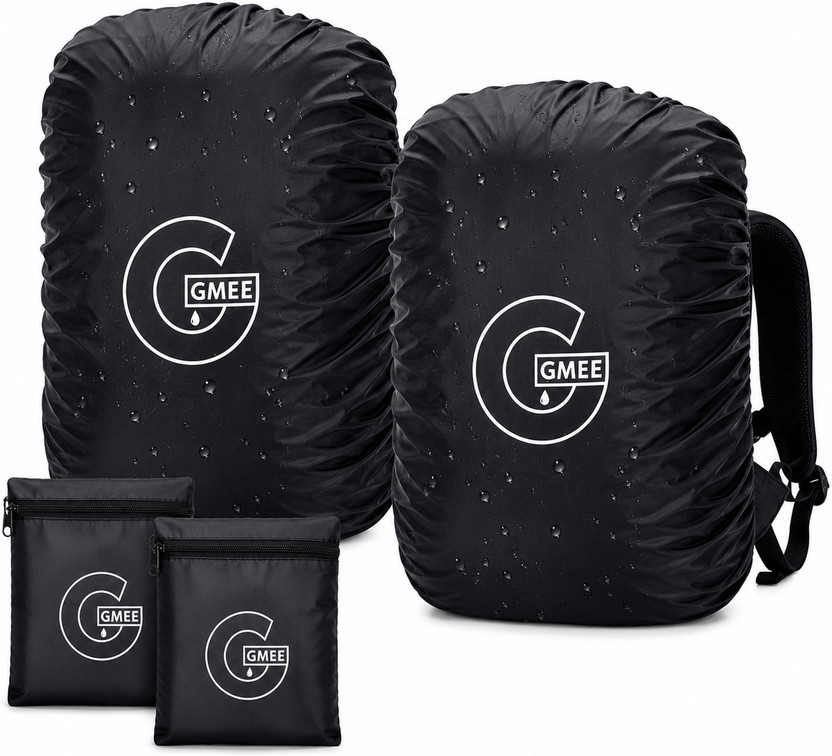 GMEE Waterproof Rain Dust Cover 30L to 50L Laptop Hiking Sports bag and School Luggage Cover(BLACK-2 Piece, Black)