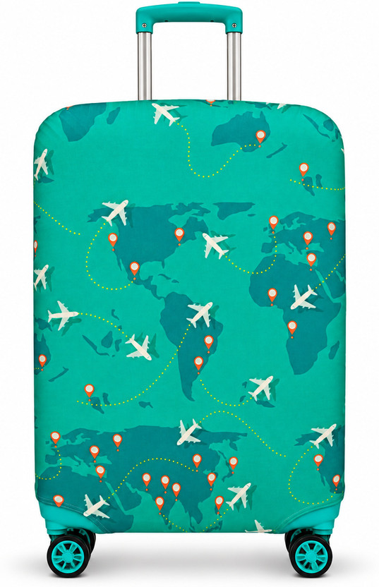 JANKISFASHION Printed Travel Suitcase Trolley Bag Protector - Scratch & Dust Proof Stretchable & Scratchproof , Reusable And Washable, Strong Durable Fabric Luggage Cover(Size Medium, fit-22-26 Inch, Green)
