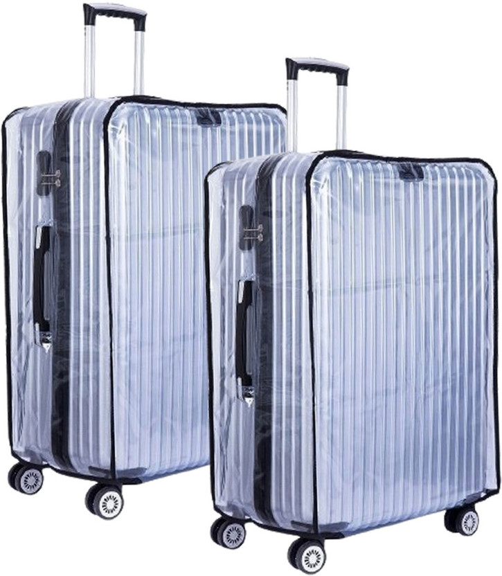 HANDCUFFS 0 Transparent Luggage Trolley Protective Covers PVC Waterproof Suitcase Cover Luggage Cover(Pack_of_2 ,(30 Inch), Black)