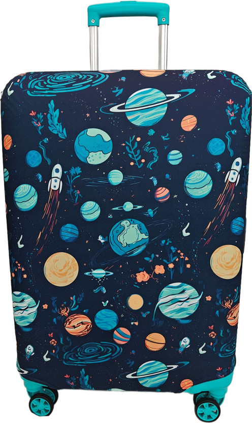 JANKISFASHION Printed Travel Suitcase Trolley Bag Protector - Scratch & Dust Proof Stretchable & Scratchproof , Reusable And Washable, Strong Durable Fabric Luggage Cover(Size Medium, fit-22-26 Inch, Blue)