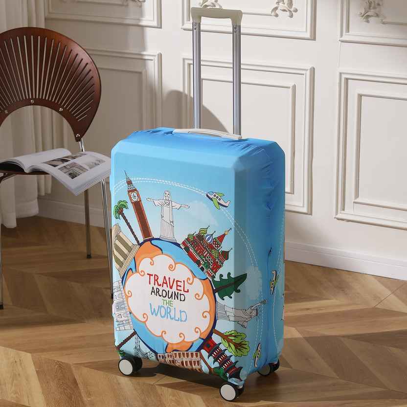 HOKiPO Suitcase Covers Medium (23-24inch), Blue Travel Around The World Luggage Cover(Medium, Blue)