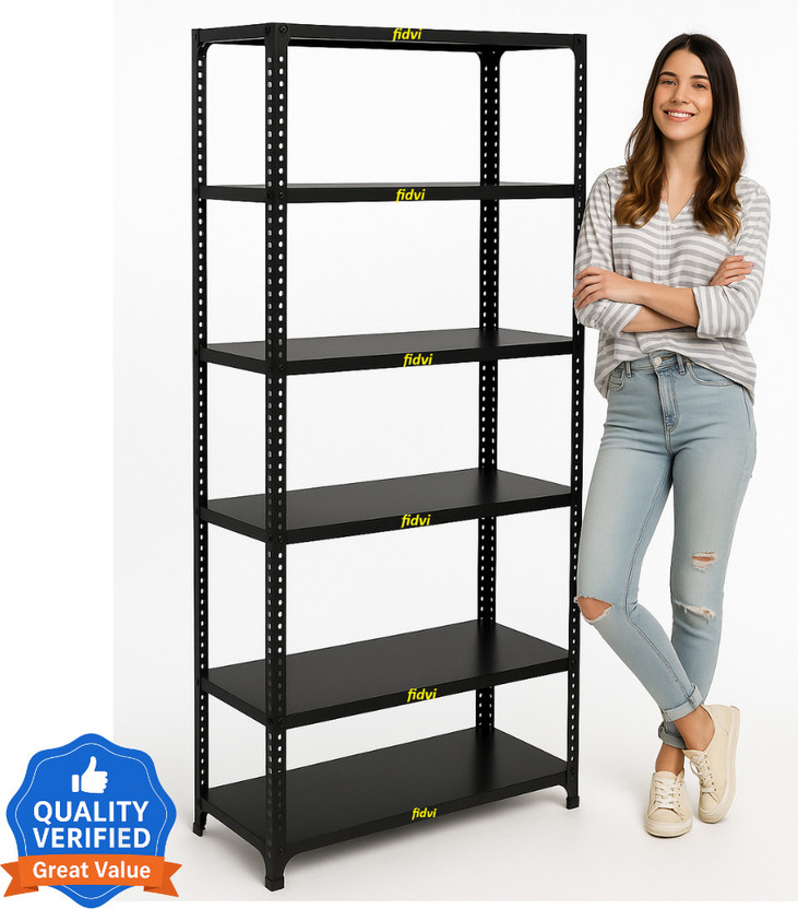 FIDVI Slotted Angle CRC Sheet 6 Shelves Multipurpose Storage Rack Metal Open Book Shelf(Finish Color - Black Powder Coated, DIY(Do-It-Yourself))
