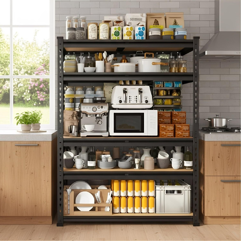 JD FRESH 5-Tier Extra Large Metal Shelf Rack Adjustable Boltless Shelving Unit Luggage Rack