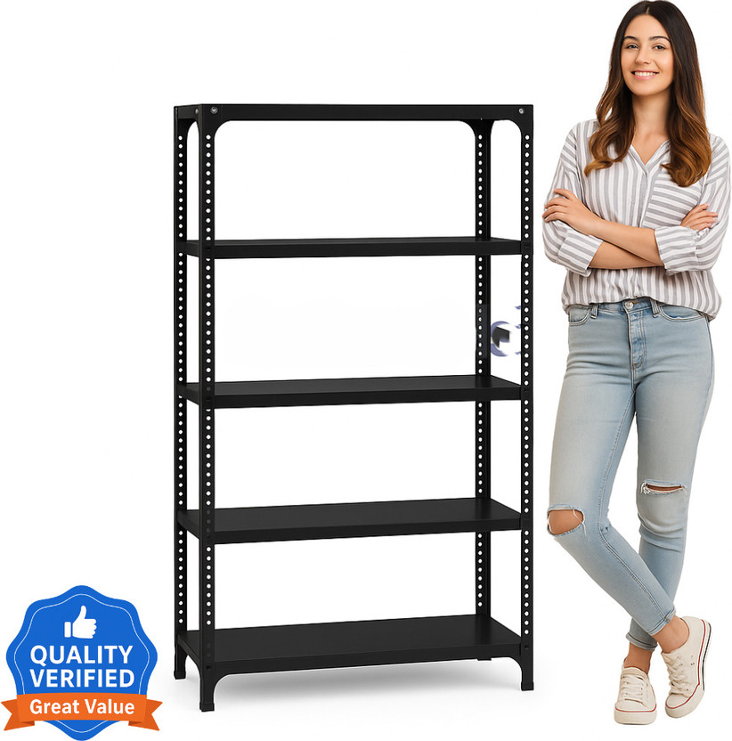 FIDVI Slotted Angle CRC Sheet 5 Shelves Multipurpose Storage Rack Metal Open Book Shelf(Finish Color - Black Powder Coated, DIY(Do-It-Yourself))