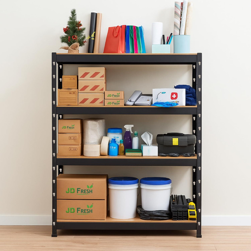 JD FRESH 4 Tier Extra Large Metal Shelf Rack Adjustable Boltless Shelving Unit Luggage Rack