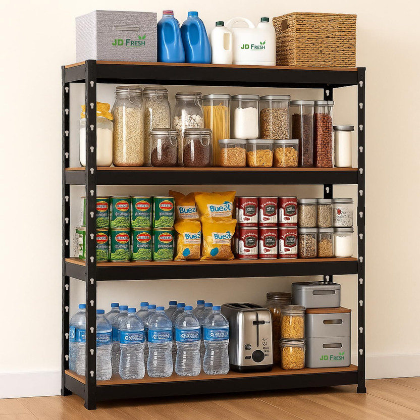 JD FRESH 4-Tier Extra Large Metal Shelf Rack Adjustable Boltless Shelving Unit Luggage Rack
