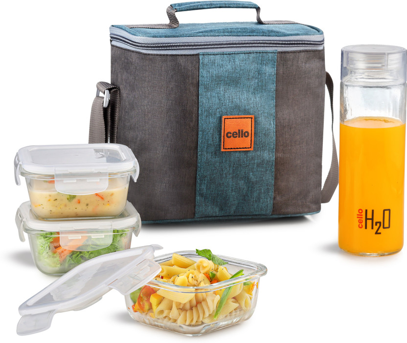 cello Elite Square, Leakproof, Microwave safe, (3 x 320 ml, 1 x 500 ml) 4 Containers Glass Office Lunch Box(1460 ml)