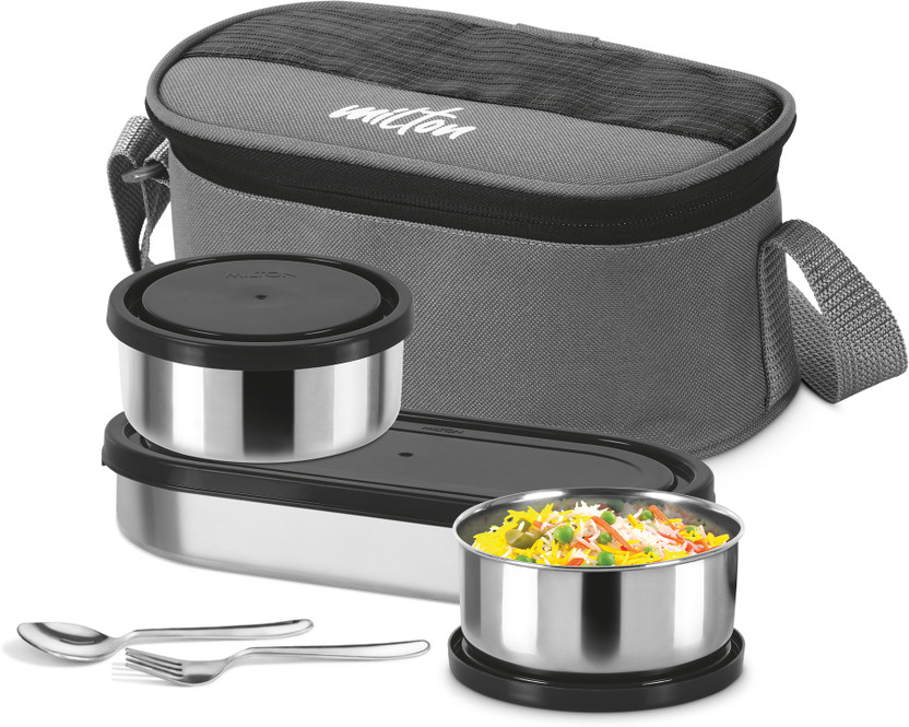 MILTON Master Stainless Steel Lunch Box With Insulated Jacket, Black 3 Containers Stainless Steel Office Lunch Box(1010 ml)