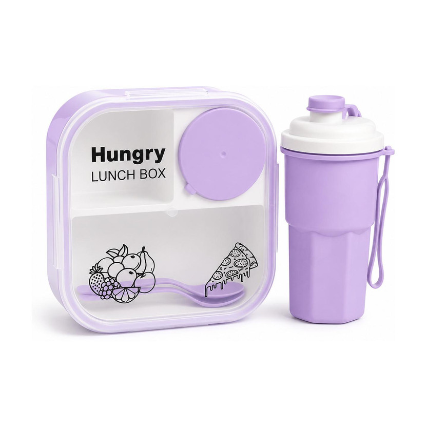 Nurah Combo Lunch Box Set with Airtight Tiffin Box & Leakproof Bottle for Kids(Purple) 3 Containers Plastic School Lunch Box(800 ml)