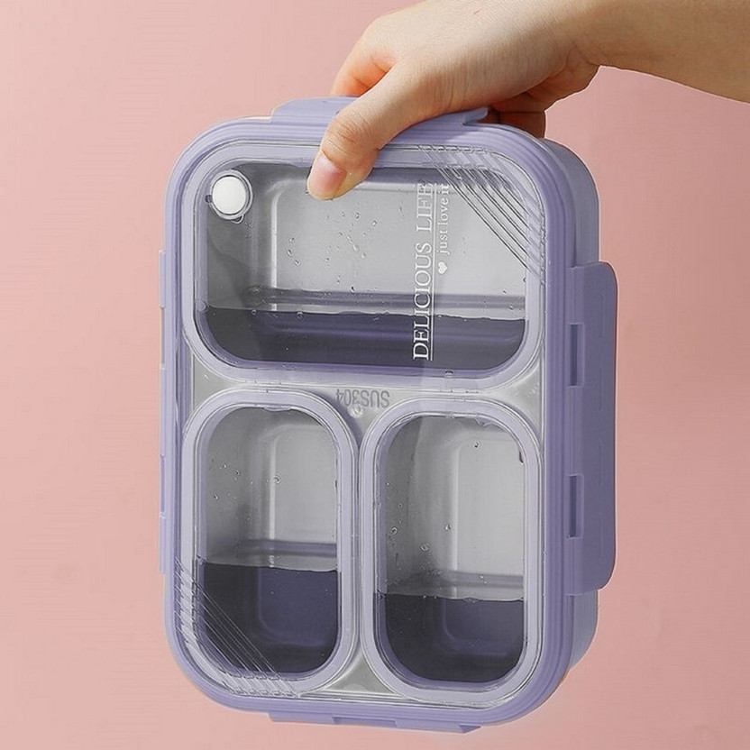 Masox Store Stainless Steel Food Carrier Lunch Box Leak Proof Tiffin for Rural Students 3 Containers Stainless Steel Office Lunch Box(900 ml)