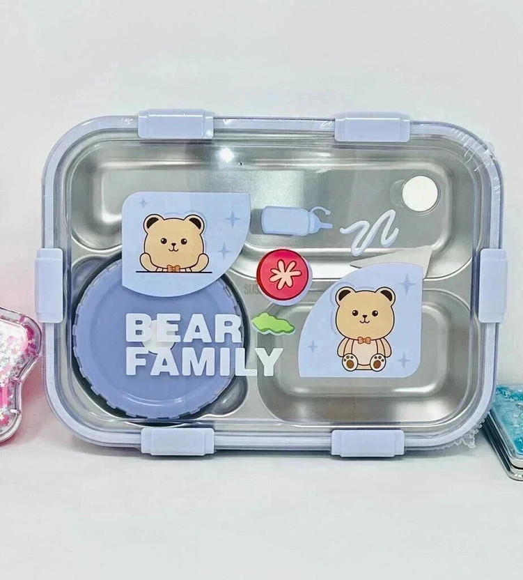 Pretty Pearl BearHug Bento Box: 3-Compartment Thermal Lunchbox for Kids & Adults 3 Containers Stainless Steel Office Lunch Box(950 ml)