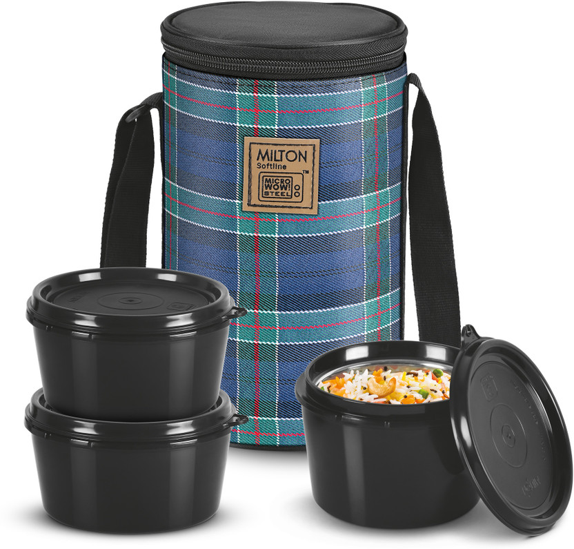 MILTON Lofty Tiffin (3 Containers,1 X 320 ml, 2 X 450 ml each) With Jacket, Navy Blue 3 Containers Plastic Office Lunch Box(0 ml)