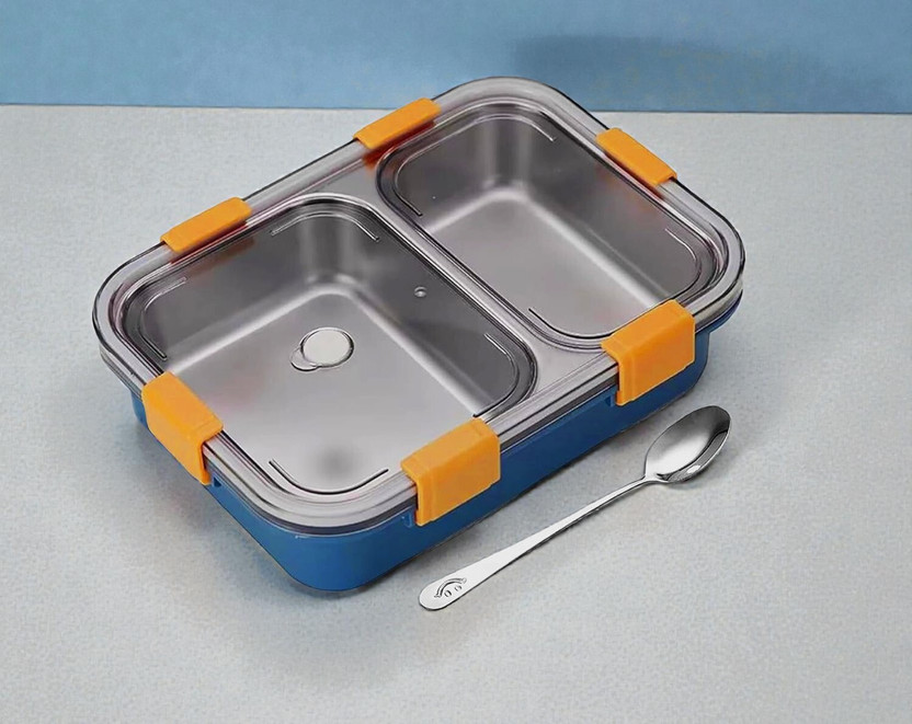 PORTAMIX Durable Steel Lunch Box 750ml BPA Free 2 section layout for travel use Lite 2 Containers Stainless Steel School Lunch Box(750 ml)