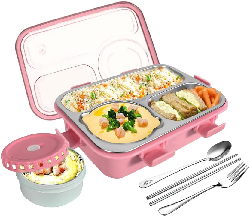 NARV Kawali Lunch Box With Spoon Fork Chopstick Extra Cutney Bowl MA21 2 Containers Plastic School Lunch Box(750 ml)