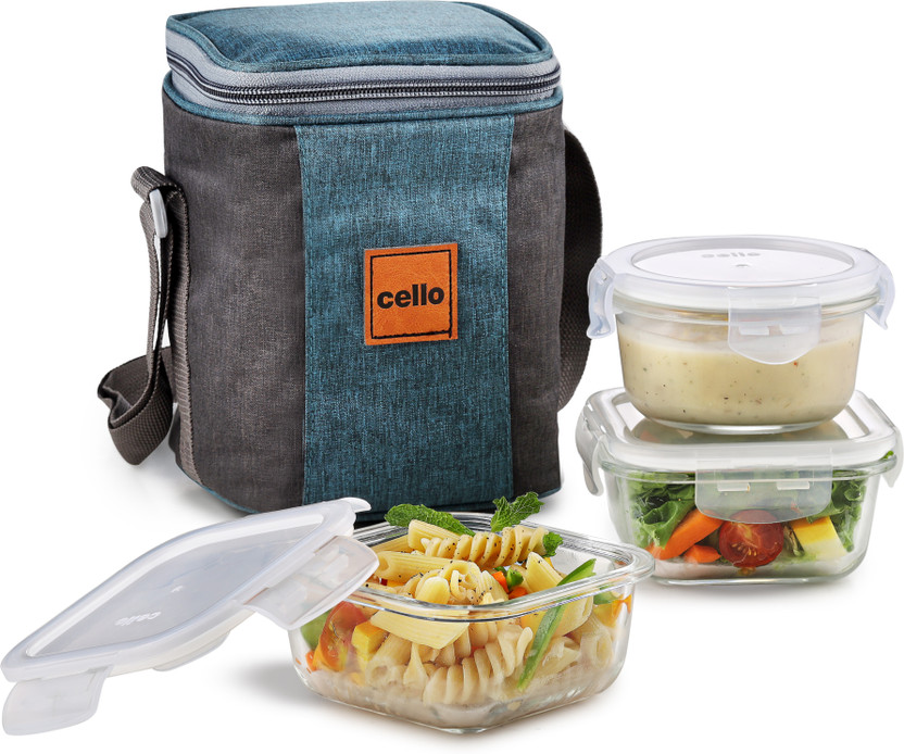 cello Elite Mix, Leakproof, Microwave safe (2 x 320 ml, 1 x 240 ml) 3 Containers Glass Office Lunch Box(880 ml)