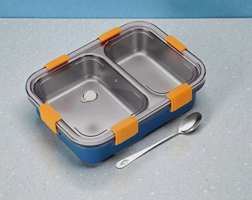 PORTAMIX Heavy Duty Steel Lunch Box 750ml Leakproof 2 Compartment Set for travel use 2 Containers Stainless Steel School Lunch Box(750 ml)