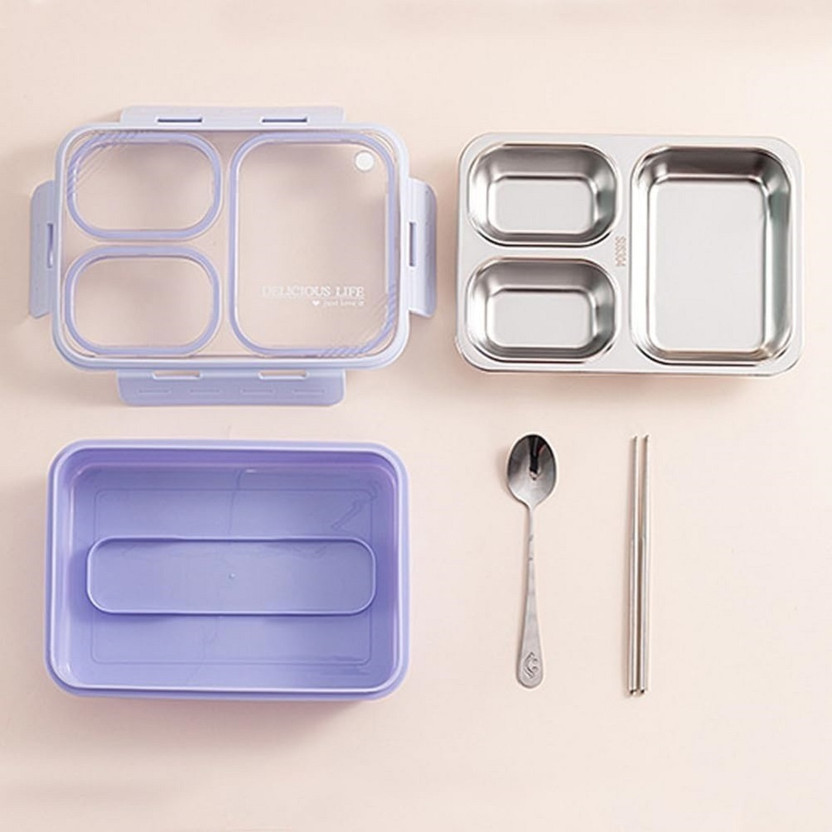 NARV College Student Lunch Box Stainless Steel Leak Proof Food Carrier Dabba 3 Containers Stainless Steel Office Lunch Box(900 ml)