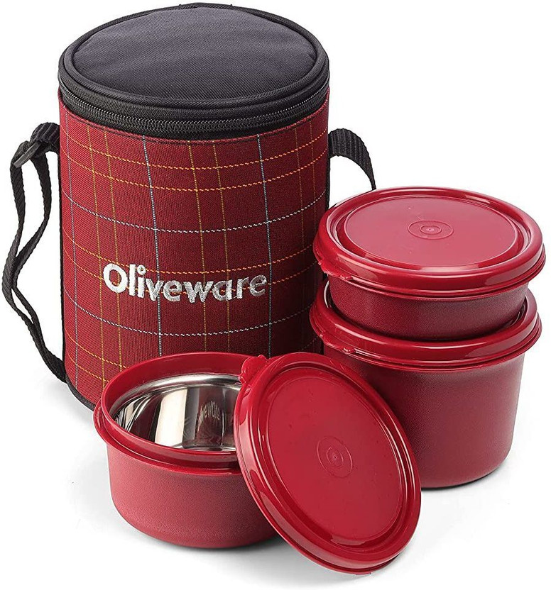 Oliveware Infinite Lunch Box | 3 Stainless Steel Containers | Microwave Safe | Leak Proof 3 Containers Stainless Steel Office Lunch Box(1350 ml, Microwave Safe)