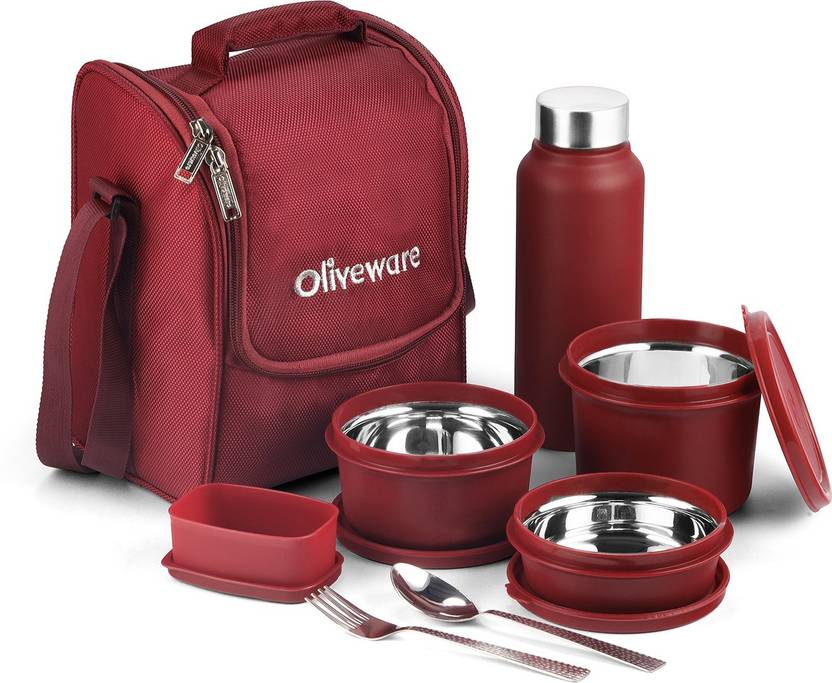 Oliveware Teso Pro LunchBox with Bottle With Steel Cutlery Microwave Safe 4