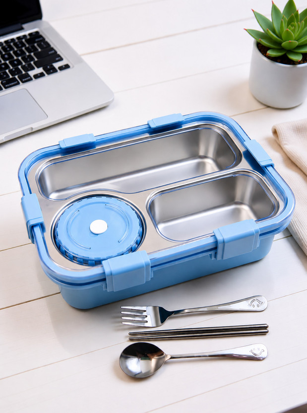 RBGIIT RBGIIT Modern Bento Lunch Box with Secure Locking Lid and Inner Steel Tray 1 Containers Stainless Steel, Plastic, Silicone Office Lunch Box(750 ml) - Flipkart Deal