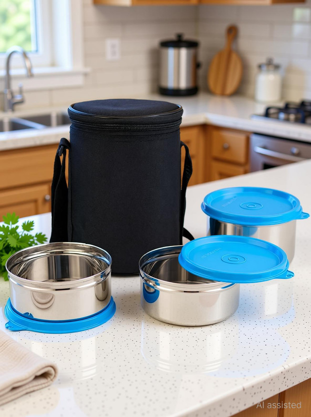 Topware Executive Stainless 3 Steel ContainerLunch Box Set, 3 Containers Stainless Steel Office Lunch Box(1200 ml)