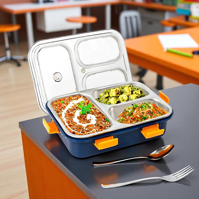 HPHCRAFTT Kids Bento Box Lunch Box 3 Compartment with Insulated Bag 3 Containers Stainless Steel School Lunch Box(750 ml)