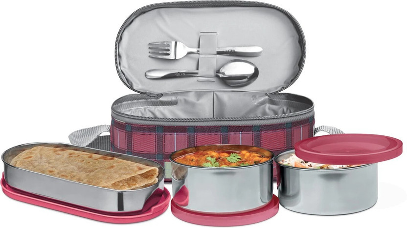 MILTON Corporate Stainless Steel (2 x 280 ml, 472 ml),Maroon 3 Containers Stainless Steel Office Lunch Box(1032 ml)