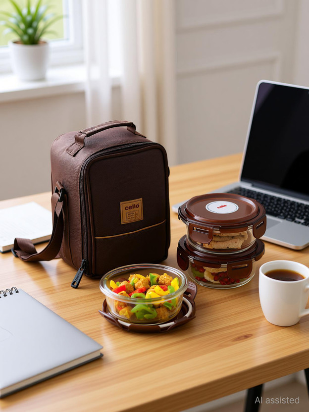 cello MF Glassy Seal O Fresh Round Borosilicate 3 Containers Glass Office Lunch Box(1050 ml)