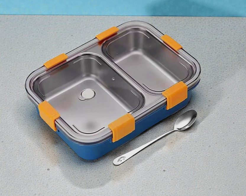 PORTAMIX Compact Steel Lunch Box 750ml BPA Free dual compartment for travel use 2 Containers Stainless Steel School Lunch Box(750 ml)