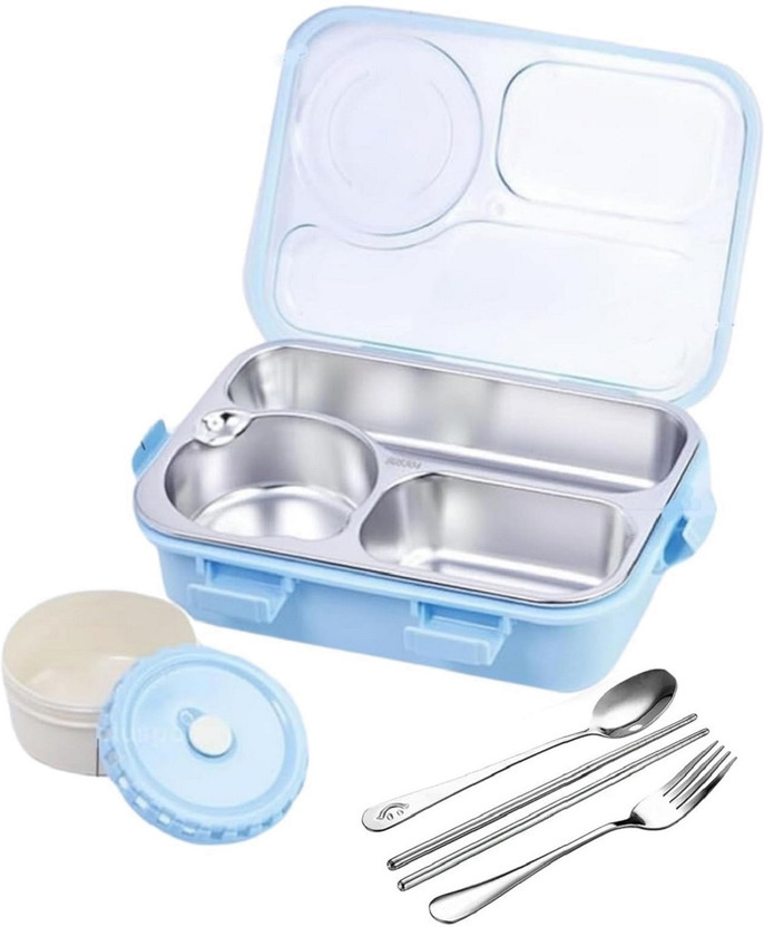 HM EVOTEK Kawali Lunch Box With Spoon Fork Chopstick Extra Cutney Bowl MA38 2 Containers Plastic Office Lunch Box(750 ml)