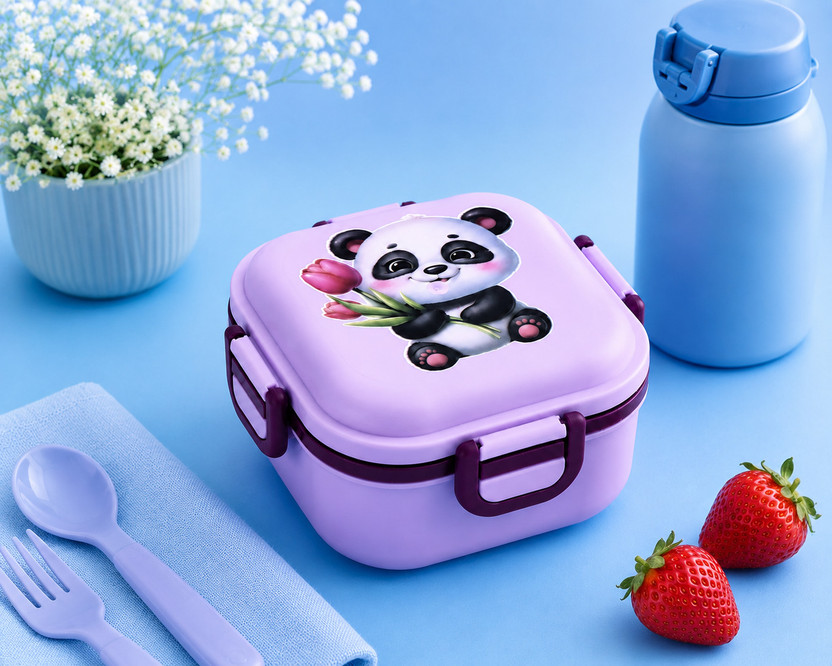 Nurah 4 Side Locking BPA Free Food Storage Container for School Boys & Girls 2 Containers Plastic School Lunch Box(800 ml)