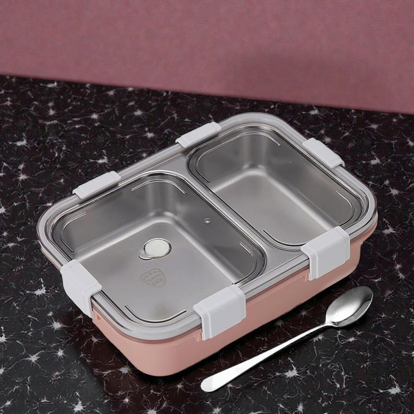 PORTAMIX Everyday Steel Lunch Box 750ml BPA Free 2 Compartment Set for travel use 2 Containers Stainless Steel College Lunch Box(750 ml)
