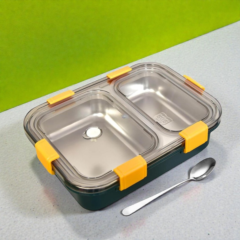 PORTAMIX Durable Steel Lunch Box 750ml BPA Free with 2 Compartments for travel use 2 Containers Stainless Steel Office Lunch Box(750 ml)